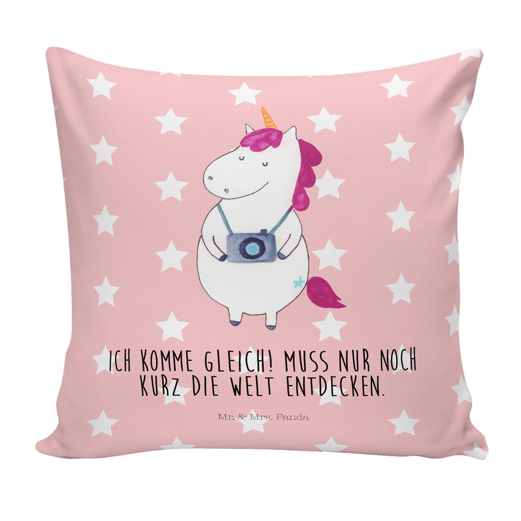40x40 Kissen Einhorn Fotograf Kissenhülle, Kopfkissen, Sofakissen, Dekokissen, Motivkissen, Einhorn, Einhörner, Einhorn Deko, Pegasus, Unicorn, Fotograf, Fotografie, Kamera, Reisen, Weltreise, Weltenbummler, Urlaub, Tourist, Kurztrip, Reise, Städtereise
