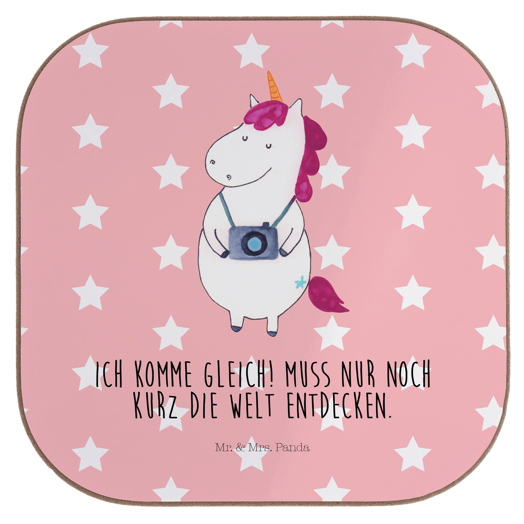 Quadratische Untersetzer Einhorn Fotograf Bierdeckel, Glasuntersetzer, Untersetzer Gläser, Getränkeuntersetzer, Einhorn, Einhörner, Einhorn Deko, Pegasus, Unicorn, Fotograf, Fotografie, Kamera, Reisen, Weltreise, Weltenbummler, Urlaub, Tourist, Kurztrip, Reise, Städtereise