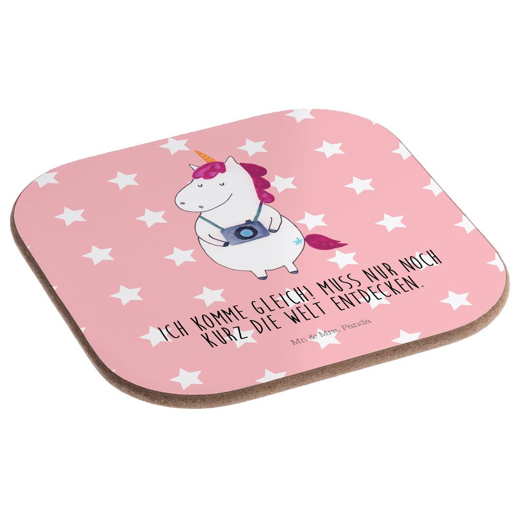 Quadratische Untersetzer Einhorn Fotograf Bierdeckel, Glasuntersetzer, Untersetzer Gläser, Getränkeuntersetzer, Einhorn, Einhörner, Einhorn Deko, Pegasus, Unicorn, Fotograf, Fotografie, Kamera, Reisen, Weltreise, Weltenbummler, Urlaub, Tourist, Kurztrip, Reise, Städtereise