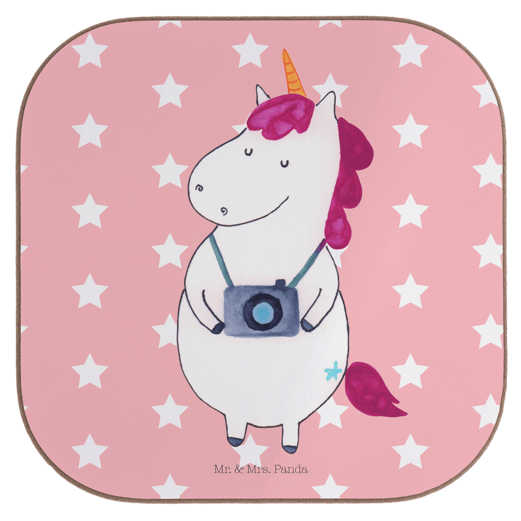 Quadratische Untersetzer Einhorn Fotograf Bierdeckel, Glasuntersetzer, Untersetzer Gläser, Getränkeuntersetzer, Einhorn, Einhörner, Einhorn Deko, Pegasus, Unicorn, Fotograf, Fotografie, Kamera, Reisen, Weltreise, Weltenbummler, Urlaub, Tourist, Kurztrip, Reise, Städtereise