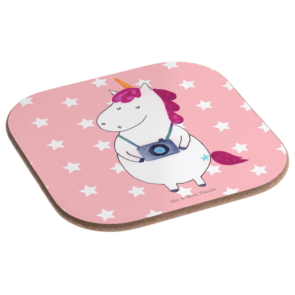 Quadratische Untersetzer Einhorn Fotograf Bierdeckel, Glasuntersetzer, Untersetzer Gläser, Getränkeuntersetzer, Einhorn, Einhörner, Einhorn Deko, Pegasus, Unicorn, Fotograf, Fotografie, Kamera, Reisen, Weltreise, Weltenbummler, Urlaub, Tourist, Kurztrip, Reise, Städtereise