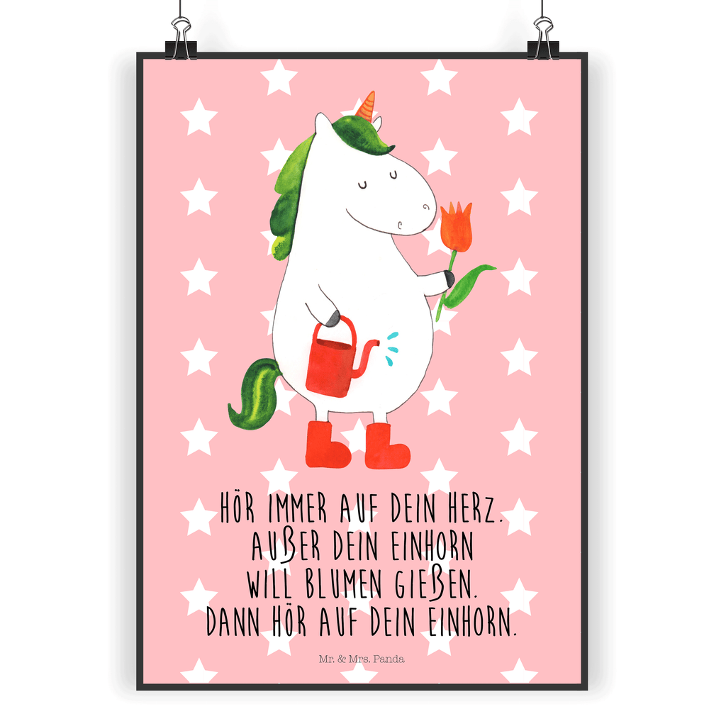 Poster Einhorn Gärtner Poster, Wandposter, Bild, Wanddeko, Küchenposter, Kinderposter, Wanddeko Bild, Raumdekoration, Wanddekoration, Handgemaltes Poster, Mr. & Mrs. Panda Poster, Designposter, Kunstdruck, Posterdruck, Einhorn, Einhörner, Einhorn Deko, Pegasus, Unicorn, Luftballon, Gießkanne, Giesskanne, Lebenslust, Freude, Blume, Freundin, Garten, Stiefel