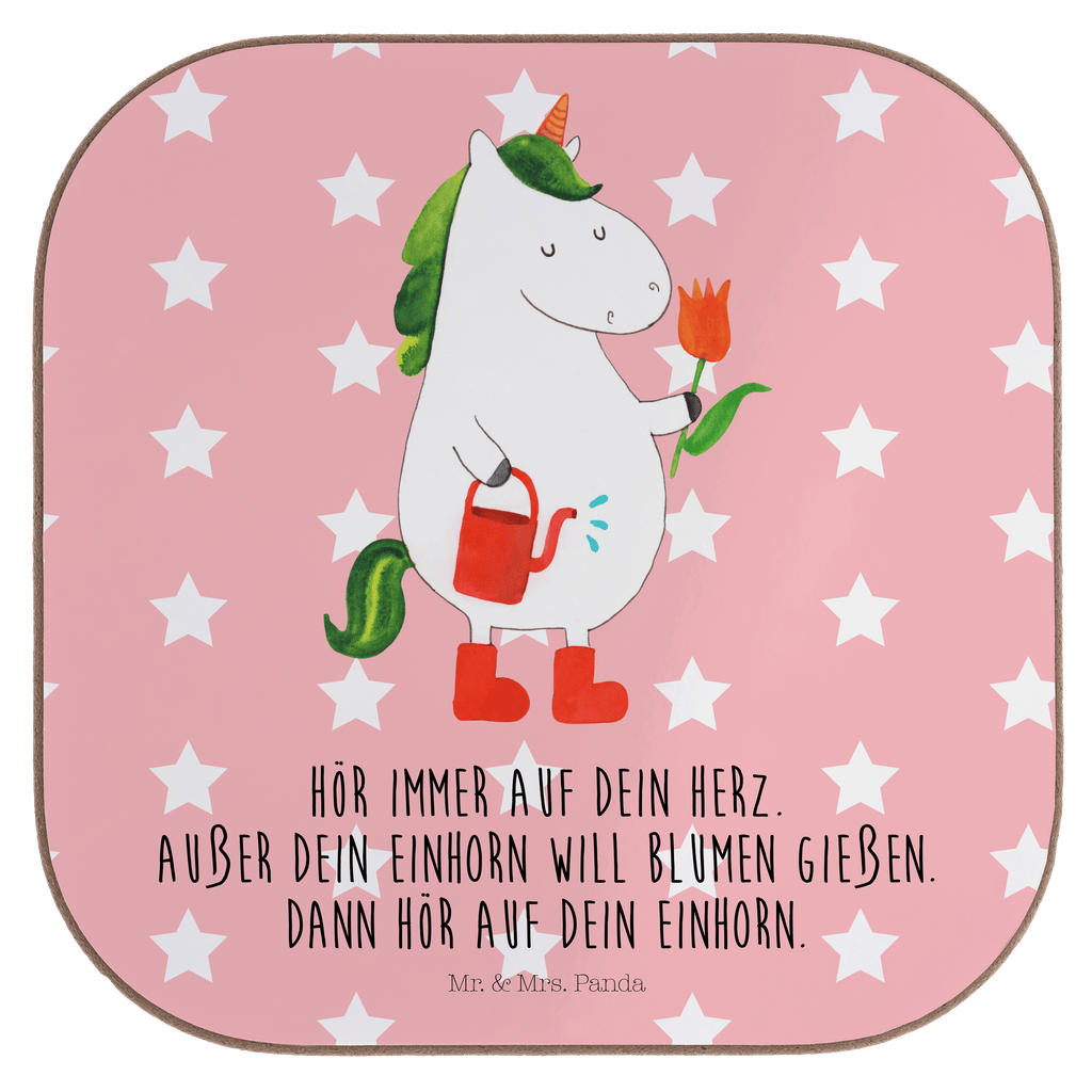 Quadratische Untersetzer Einhorn Gärtner Bierdeckel, Glasuntersetzer, Untersetzer Gläser, Getränkeuntersetzer, Einhorn, Einhörner, Einhorn Deko, Pegasus, Unicorn, Luftballon, Gießkanne, Giesskanne, Lebenslust, Freude, Blume, Freundin, Garten, Stiefel