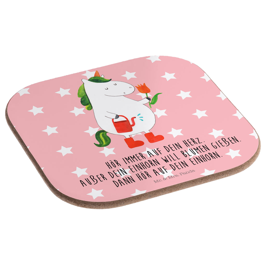 Quadratische Untersetzer Einhorn Gärtner Bierdeckel, Glasuntersetzer, Untersetzer Gläser, Getränkeuntersetzer, Einhorn, Einhörner, Einhorn Deko, Pegasus, Unicorn, Luftballon, Gießkanne, Giesskanne, Lebenslust, Freude, Blume, Freundin, Garten, Stiefel