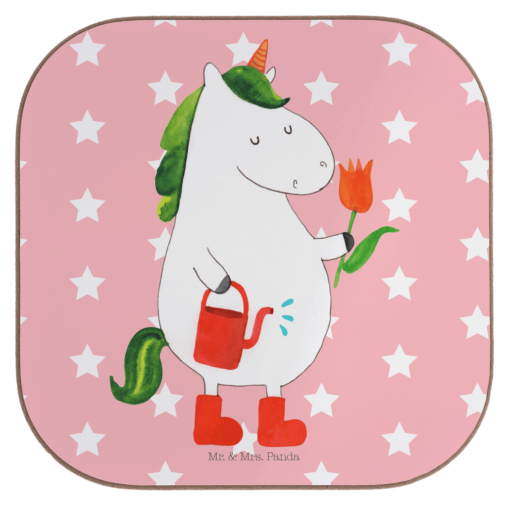 Quadratische Untersetzer Einhorn Gärtner Bierdeckel, Glasuntersetzer, Untersetzer Gläser, Getränkeuntersetzer, Einhorn, Einhörner, Einhorn Deko, Pegasus, Unicorn, Luftballon, Gießkanne, Giesskanne, Lebenslust, Freude, Blume, Freundin, Garten, Stiefel