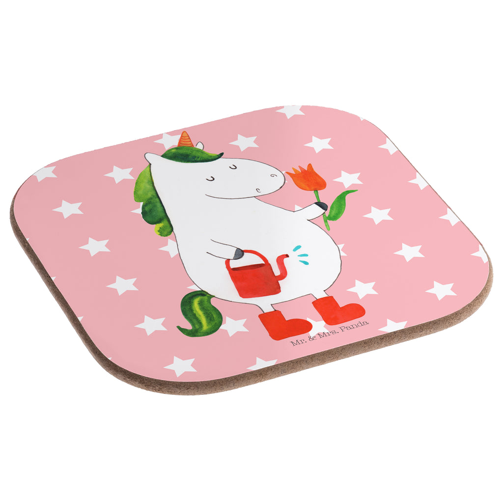 Quadratische Untersetzer Einhorn Gärtner Bierdeckel, Glasuntersetzer, Untersetzer Gläser, Getränkeuntersetzer, Einhorn, Einhörner, Einhorn Deko, Pegasus, Unicorn, Luftballon, Gießkanne, Giesskanne, Lebenslust, Freude, Blume, Freundin, Garten, Stiefel