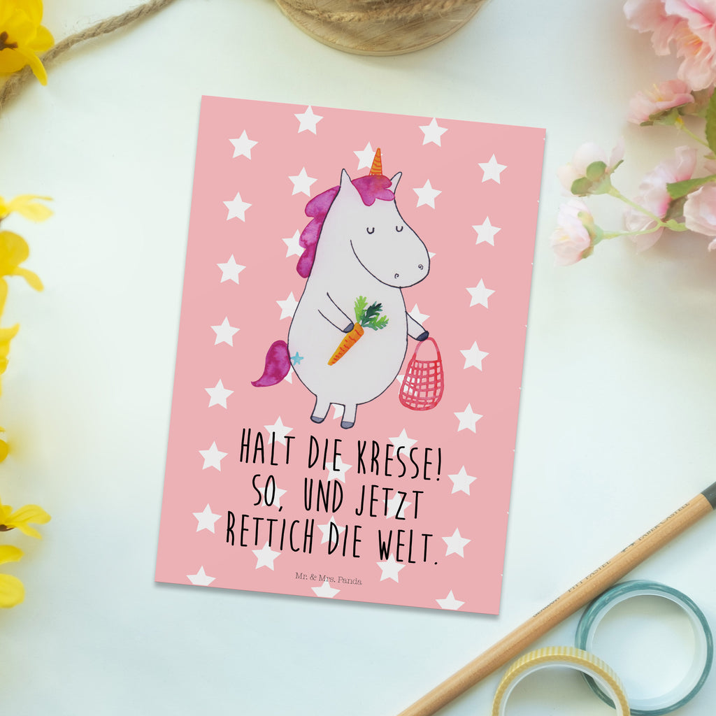 Postkarte Einhorn Gemüse Geschenkkarte, Grußkarte, Karte, Einladung, Ansichtskarte, Geburtstagskarte, Einladungskarte, Einhorn, Einhörner, Einhorn Deko, Pegasus, Unicorn, Biomarkt, Bio, Gemüse, Wochenmarkt