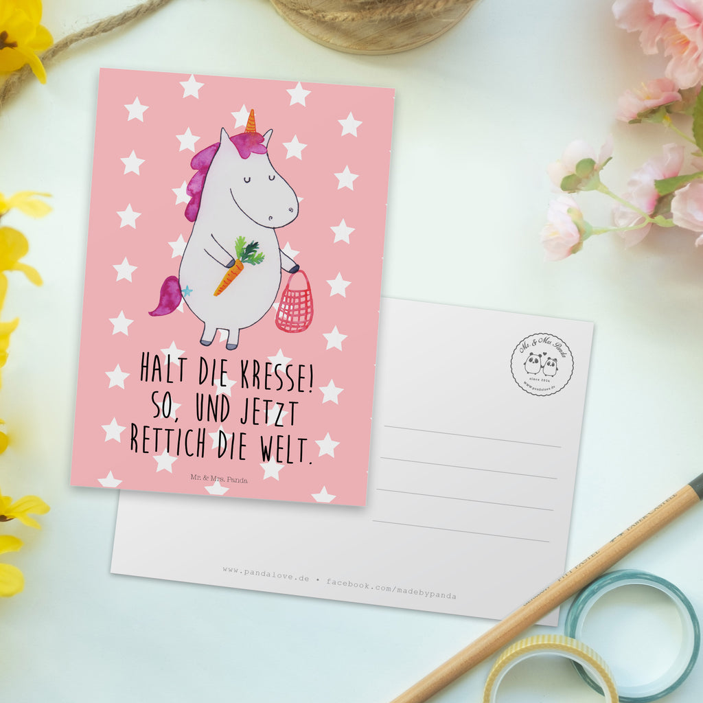 Postkarte Einhorn Gemüse Geschenkkarte, Grußkarte, Karte, Einladung, Ansichtskarte, Geburtstagskarte, Einladungskarte, Einhorn, Einhörner, Einhorn Deko, Pegasus, Unicorn, Biomarkt, Bio, Gemüse, Wochenmarkt