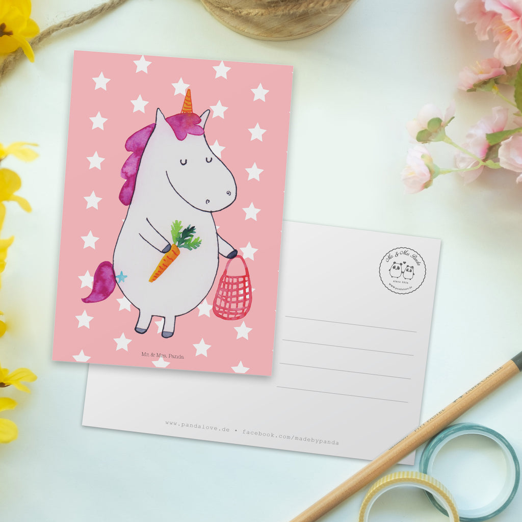 Postkarte Einhorn Gemüse Geschenkkarte, Grußkarte, Karte, Einladung, Ansichtskarte, Geburtstagskarte, Einladungskarte, Einhorn, Einhörner, Einhorn Deko, Pegasus, Unicorn, Biomarkt, Bio, Gemüse, Wochenmarkt