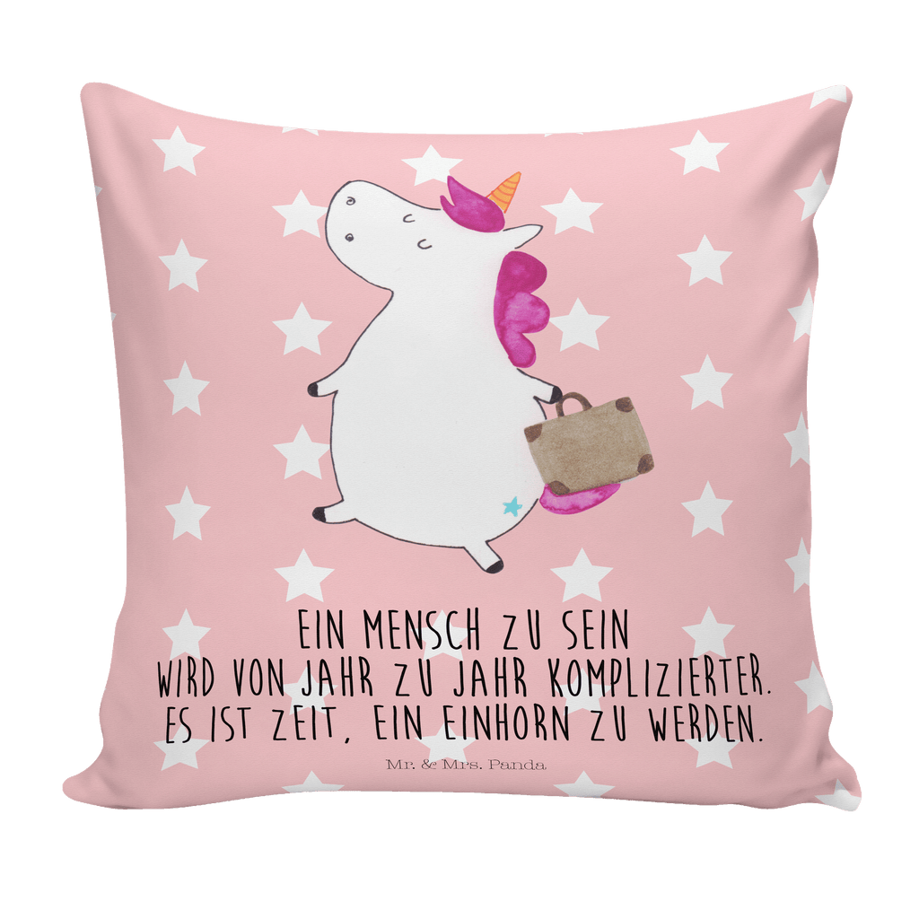 40x40 Kissen Einhorn Koffer Kissenhülle, Kopfkissen, Sofakissen, Dekokissen, Motivkissen, Einhorn, Einhörner, Einhorn Deko, Pegasus, Unicorn, unicorn, Koffer, Verreisen, Reise, Gepäck, Abenteuer, Erwachsen, Kind, albern, Spaß, lustig, witzig