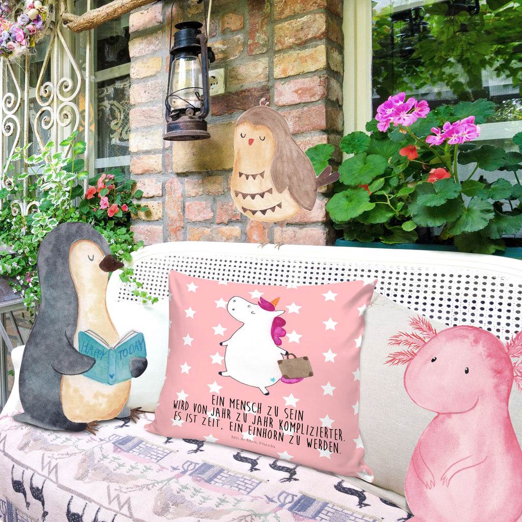 40x40 Kissen Einhorn Koffer Kissenhülle, Kopfkissen, Sofakissen, Dekokissen, Motivkissen, Einhorn, Einhörner, Einhorn Deko, Pegasus, Unicorn, unicorn, Koffer, Verreisen, Reise, Gepäck, Abenteuer, Erwachsen, Kind, albern, Spaß, lustig, witzig