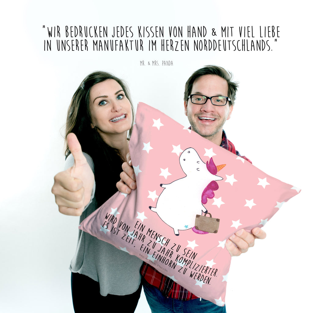 40x40 Kissen Einhorn Koffer Kissenhülle, Kopfkissen, Sofakissen, Dekokissen, Motivkissen, Einhorn, Einhörner, Einhorn Deko, Pegasus, Unicorn, unicorn, Koffer, Verreisen, Reise, Gepäck, Abenteuer, Erwachsen, Kind, albern, Spaß, lustig, witzig