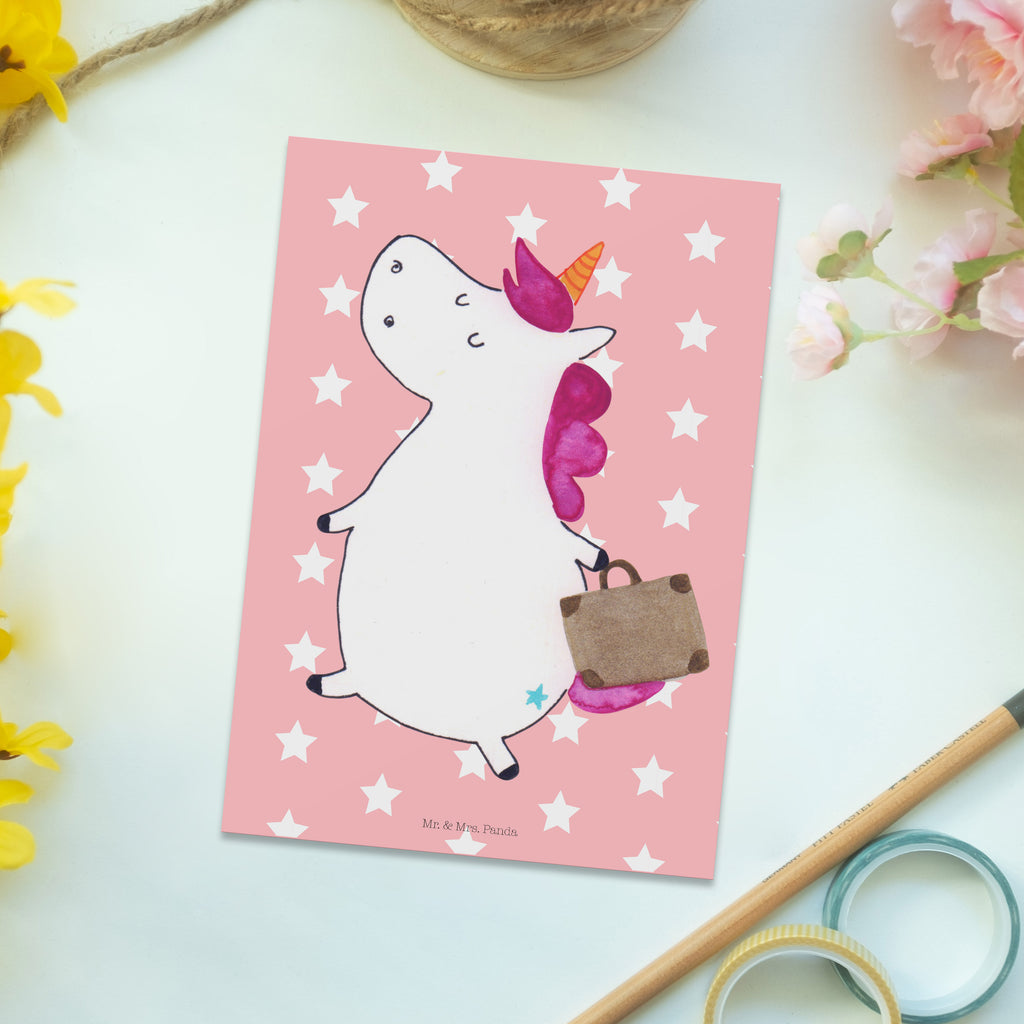 Postkarte Einhorn Koffer Geschenkkarte, Grußkarte, Karte, Einladung, Ansichtskarte, Geburtstagskarte, Einladungskarte, Dankeskarte, Einhorn, Einhörner, Einhorn Deko, Pegasus, Unicorn, unicorn, Koffer, Verreisen, Reise, Gepäck, Abenteuer, Erwachsen, Kind, albern, Spaß, lustig, witzig
