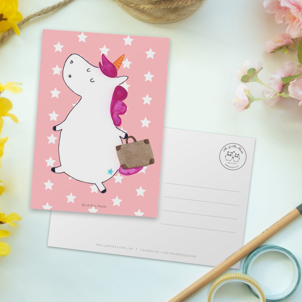 Postkarte Einhorn Koffer Geschenkkarte, Grußkarte, Karte, Einladung, Ansichtskarte, Geburtstagskarte, Einladungskarte, Dankeskarte, Einhorn, Einhörner, Einhorn Deko, Pegasus, Unicorn, unicorn, Koffer, Verreisen, Reise, Gepäck, Abenteuer, Erwachsen, Kind, albern, Spaß, lustig, witzig
