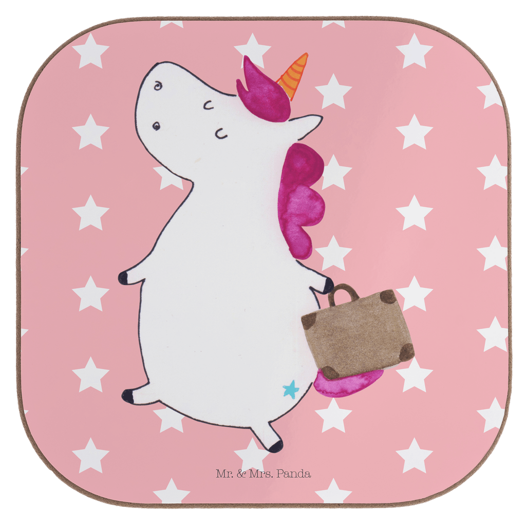 Quadratische Untersetzer Einhorn Koffer Bierdeckel, Glasuntersetzer, Untersetzer Gläser, Getränkeuntersetzer, Einhorn, Einhörner, Einhorn Deko, Pegasus, Unicorn, unicorn, Koffer, Verreisen, Reise, Gepäck, Abenteuer, Erwachsen, Kind, albern, Spaß, lustig, witzig