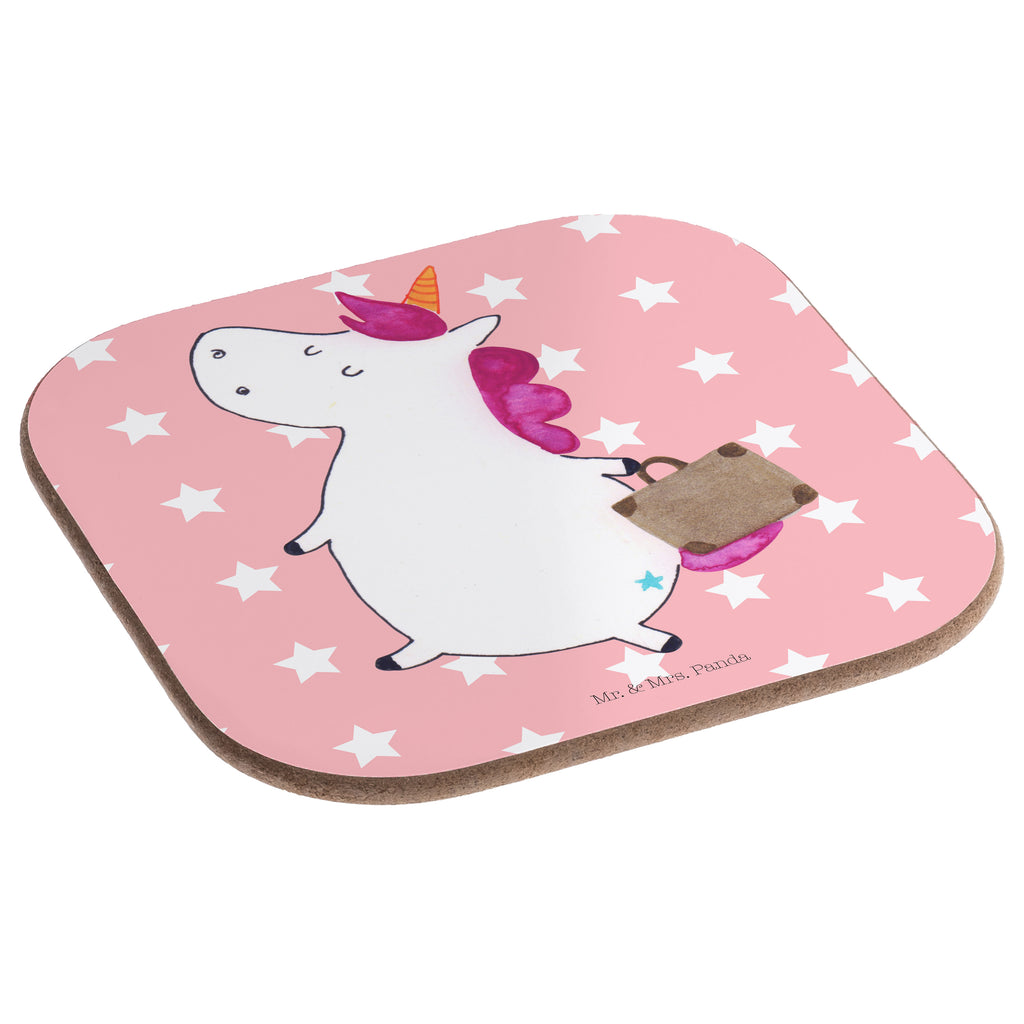 Quadratische Untersetzer Einhorn Koffer Bierdeckel, Glasuntersetzer, Untersetzer Gläser, Getränkeuntersetzer, Einhorn, Einhörner, Einhorn Deko, Pegasus, Unicorn, unicorn, Koffer, Verreisen, Reise, Gepäck, Abenteuer, Erwachsen, Kind, albern, Spaß, lustig, witzig