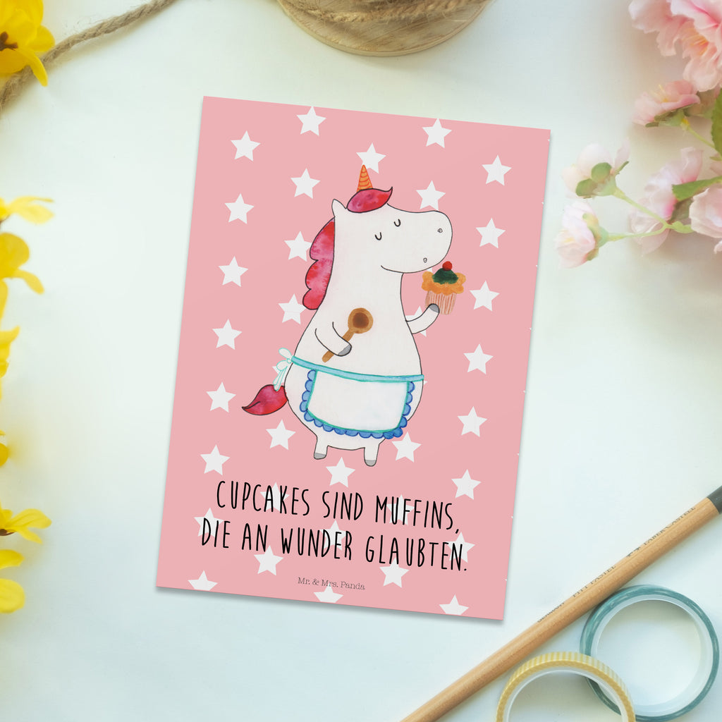 Postkarte Einhorn Küchenfee Geschenkkarte, Grußkarte, Karte, Einladung, Ansichtskarte, Geburtstagskarte, Einladungskarte, Einhorn, Einhörner, Einhorn Deko, Pegasus, Unicorn, backen, Muffin, Motivation, Träumer, träumen, Bäckerin, Hobbykoch, Koch, Torte, Kuchen
