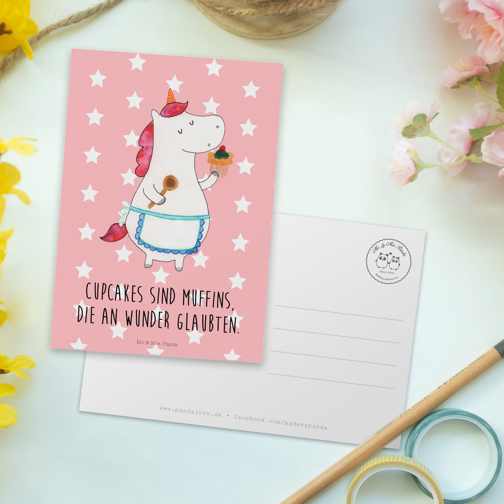 Postkarte Einhorn Küchenfee Geschenkkarte, Grußkarte, Karte, Einladung, Ansichtskarte, Geburtstagskarte, Einladungskarte, Einhorn, Einhörner, Einhorn Deko, Pegasus, Unicorn, backen, Muffin, Motivation, Träumer, träumen, Bäckerin, Hobbykoch, Koch, Torte, Kuchen
