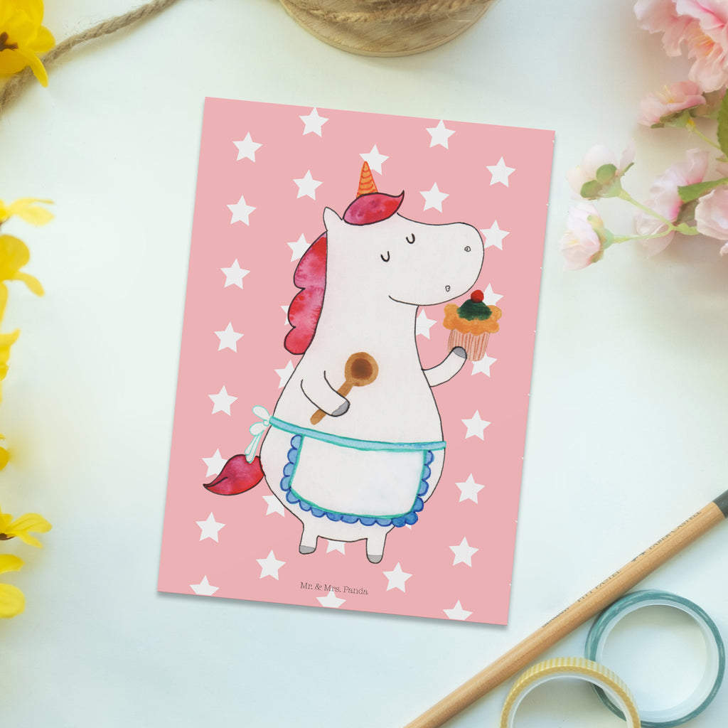 Postkarte Einhorn Küchenfee Geschenkkarte, Grußkarte, Karte, Einladung, Ansichtskarte, Geburtstagskarte, Einladungskarte, Einhorn, Einhörner, Einhorn Deko, Pegasus, Unicorn, backen, Muffin, Motivation, Träumer, träumen, Bäckerin, Hobbykoch, Koch, Torte, Kuchen