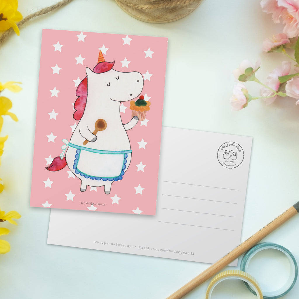 Postkarte Einhorn Küchenfee Geschenkkarte, Grußkarte, Karte, Einladung, Ansichtskarte, Geburtstagskarte, Einladungskarte, Einhorn, Einhörner, Einhorn Deko, Pegasus, Unicorn, backen, Muffin, Motivation, Träumer, träumen, Bäckerin, Hobbykoch, Koch, Torte, Kuchen