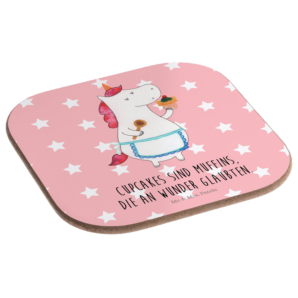 Quadratische Untersetzer Einhorn Küchenfee Bierdeckel, Glasuntersetzer, Untersetzer Gläser, Getränkeuntersetzer, Einhorn, Einhörner, Einhorn Deko, Pegasus, Unicorn, backen, Muffin, Motivation, Träumer, träumen, Bäckerin, Hobbykoch, Koch, Torte, Kuchen