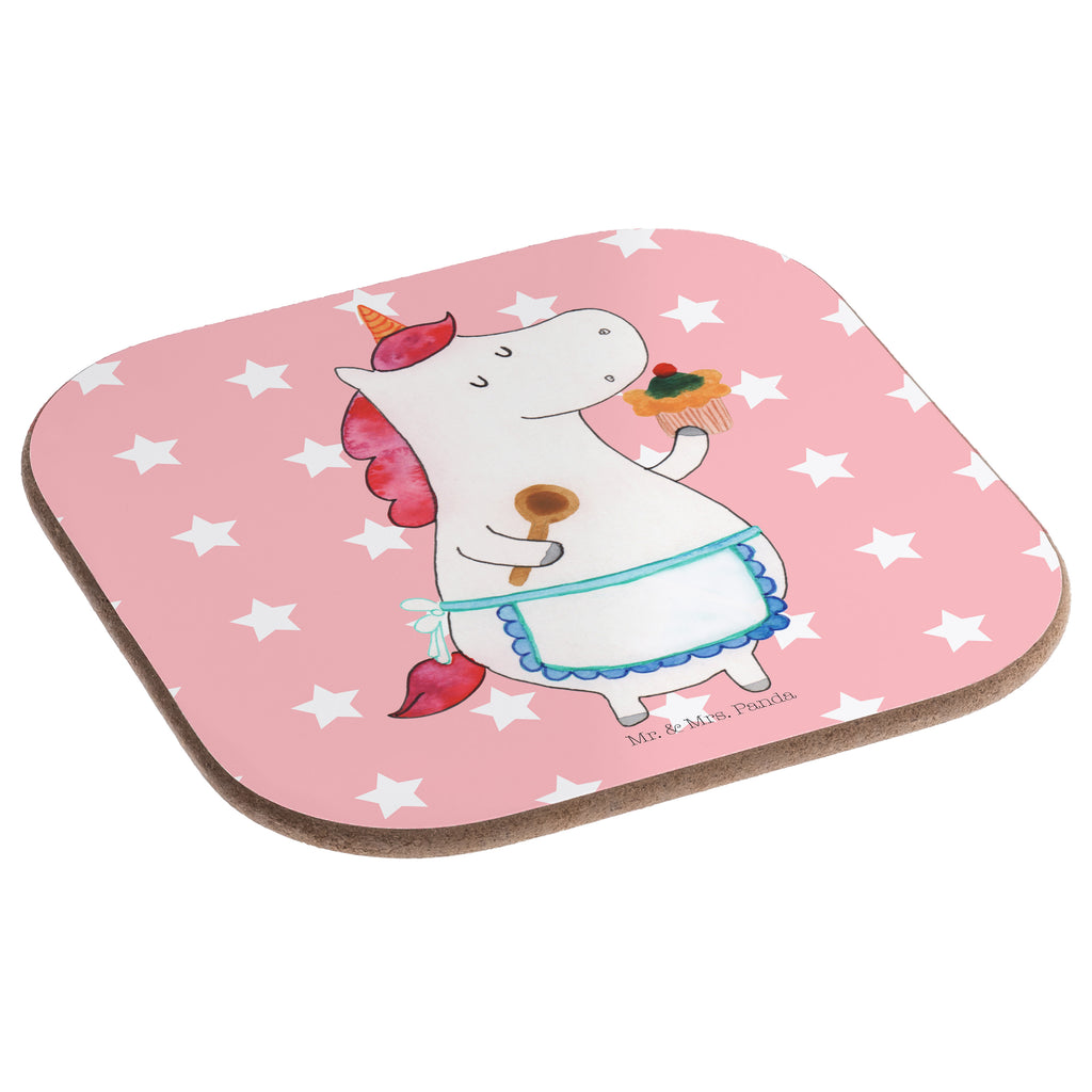 Quadratische Untersetzer Einhorn Küchenfee Bierdeckel, Glasuntersetzer, Untersetzer Gläser, Getränkeuntersetzer, Einhorn, Einhörner, Einhorn Deko, Pegasus, Unicorn, backen, Muffin, Motivation, Träumer, träumen, Bäckerin, Hobbykoch, Koch, Torte, Kuchen