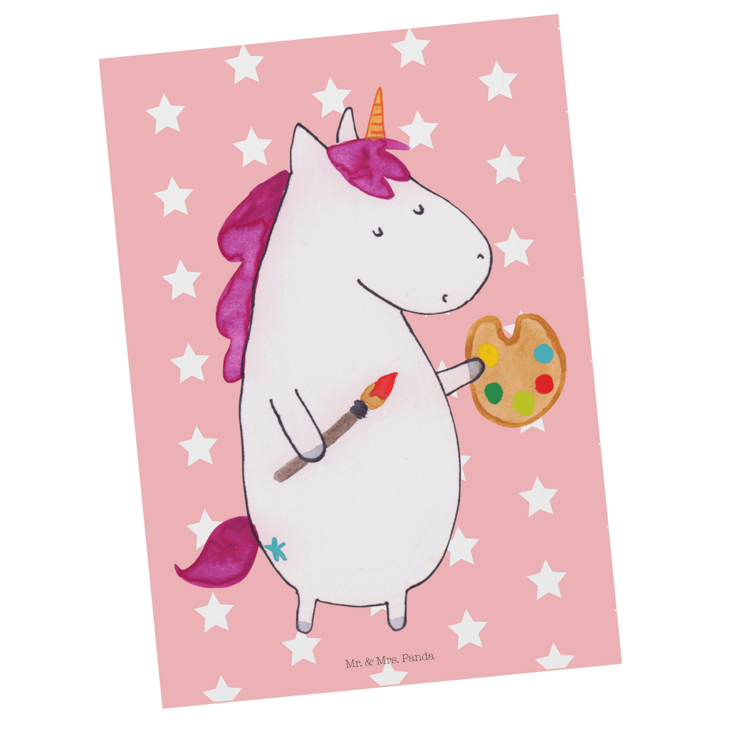 Postkarte Einhorn Künstler Geschenkkarte, Grußkarte, Karte, Einladung, Ansichtskarte, Geburtstagskarte, Einladungskarte, Einhorn, Einhörner, Einhorn Deko, Pegasus, Unicorn, Englisch, Künstler, Artist, Malen, Zeichnen, Welt, Farbe, Stift, Pinsel, Geschenk, Maler