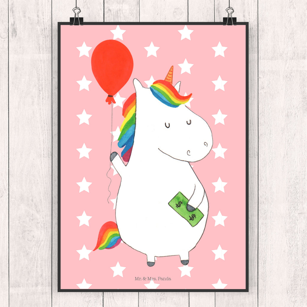 Poster Einhorn Luftballon Einhorn, Einhörner, Unicorn, Luftballon, Geld, Lebenslust, Freude, Geschenk, Freundin	 Poster, Wandposter, Bild, Wanddeko, Küchenposter, Kinderposter, Wanddeko Bild, Raumdekoration, Wanddekoration, Handgemaltes Poster, Mr. & Mrs. Panda Poster, Designposter, Kunstdruck, Posterdruck  Einhorn, Einhörner, Einhorn Deko, Pegasus, Unicorn
