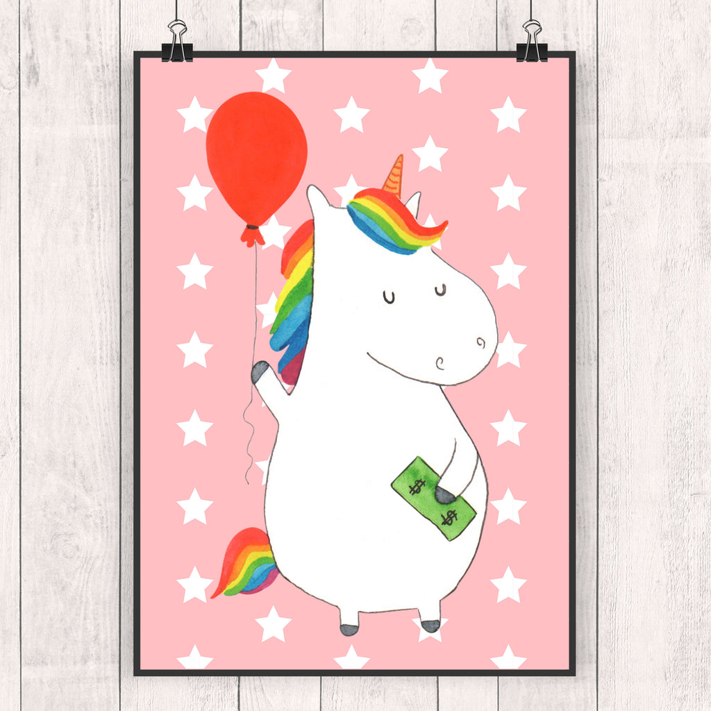 Poster Einhorn Luftballon Einhorn, Einhörner, Unicorn, Luftballon, Geld, Lebenslust, Freude, Geschenk, Freundin	 Poster, Wandposter, Bild, Wanddeko, Küchenposter, Kinderposter, Wanddeko Bild, Raumdekoration, Wanddekoration, Handgemaltes Poster, Mr. & Mrs. Panda Poster, Designposter, Kunstdruck, Posterdruck  Einhorn, Einhörner, Einhorn Deko, Pegasus, Unicorn