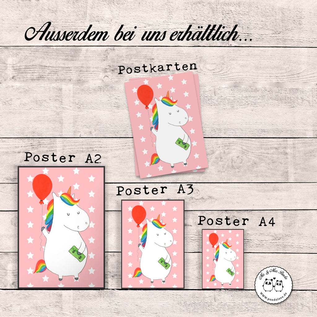 Poster Einhorn Luftballon Einhorn, Einhörner, Unicorn, Luftballon, Geld, Lebenslust, Freude, Geschenk, Freundin	 Poster, Wandposter, Bild, Wanddeko, Küchenposter, Kinderposter, Wanddeko Bild, Raumdekoration, Wanddekoration, Handgemaltes Poster, Mr. & Mrs. Panda Poster, Designposter, Kunstdruck, Posterdruck  Einhorn, Einhörner, Einhorn Deko, Pegasus, Unicorn