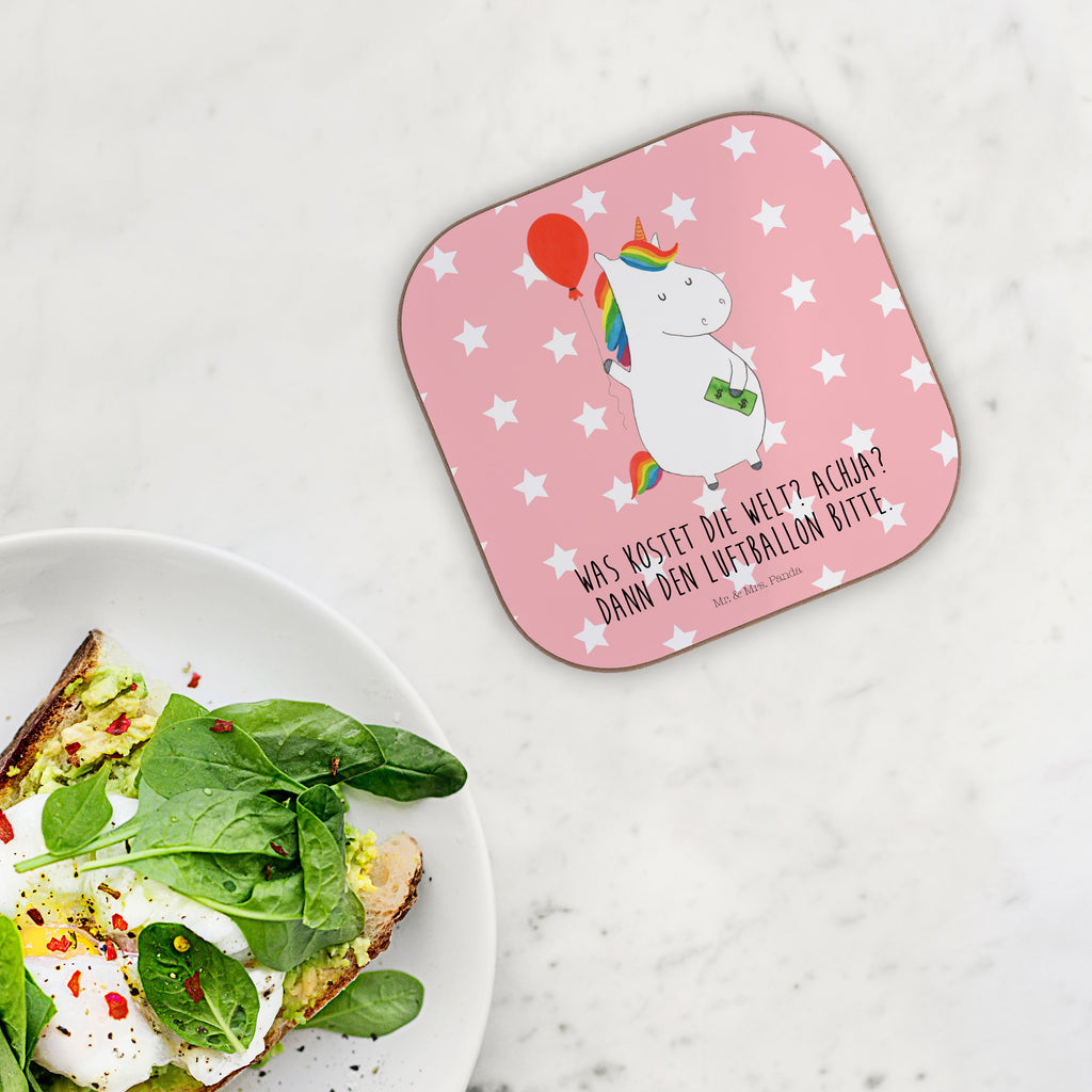 Quadratische Untersetzer Einhorn Luftballon Bierdeckel, Glasuntersetzer, Untersetzer Gläser, Getränkeuntersetzer, Einhorn, Einhörner, Einhorn Deko, Pegasus, Unicorn, Luftballon, Geld, Lebenslust, Freude, Geschenk, Freundin