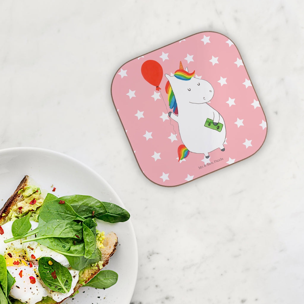 Quadratische Untersetzer Einhorn Luftballon Bierdeckel, Glasuntersetzer, Untersetzer Gläser, Getränkeuntersetzer, Einhorn, Einhörner, Einhorn Deko, Pegasus, Unicorn, Luftballon, Geld, Lebenslust, Freude, Geschenk, Freundin