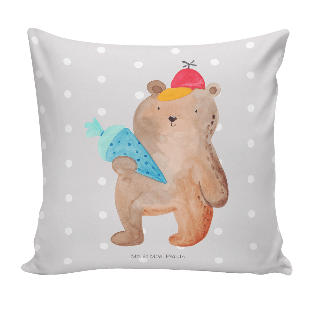 40x40 Kissen Bär mit Schultüte Kissenhülle, Kopfkissen, Sofakissen, Dekokissen, Motivkissen, Bär, Teddy, Teddybär, Bär Motiv, Schultüte, Erster Schultag Geschenk, Einschulung Geschenk, Schule Geschenk, Grundschule, Schulanfang, Schulbeginn