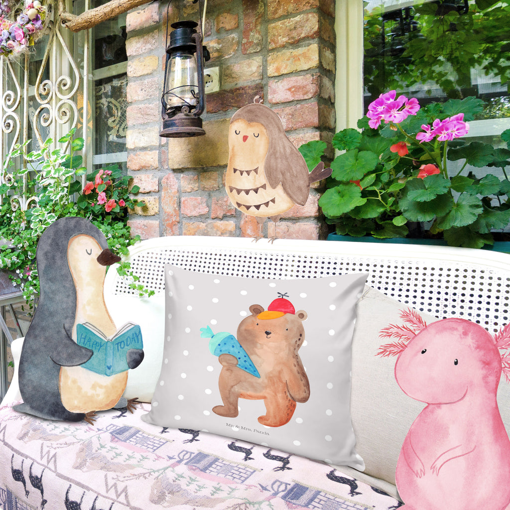 40x40 Kissen Bär mit Schultüte Kissenhülle, Kopfkissen, Sofakissen, Dekokissen, Motivkissen, Bär, Teddy, Teddybär, Bär Motiv, Schultüte, Erster Schultag Geschenk, Einschulung Geschenk, Schule Geschenk, Grundschule, Schulanfang, Schulbeginn