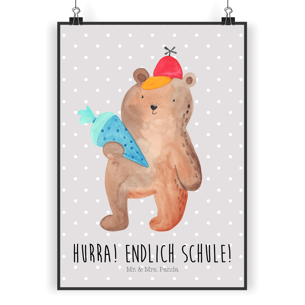 Poster Bär mit Schultüte Poster, Wandposter, Bild, Wanddeko, Küchenposter, Kinderposter, Wanddeko Bild, Raumdekoration, Wanddekoration, Handgemaltes Poster, Mr. & Mrs. Panda Poster, Designposter, Kunstdruck, Posterdruck, Bär, Teddy, Teddybär, Bär Motiv, Schultüte, Erster Schultag Geschenk, Einschulung Geschenk, Schule Geschenk, Grundschule, Schulanfang, Schulbeginn