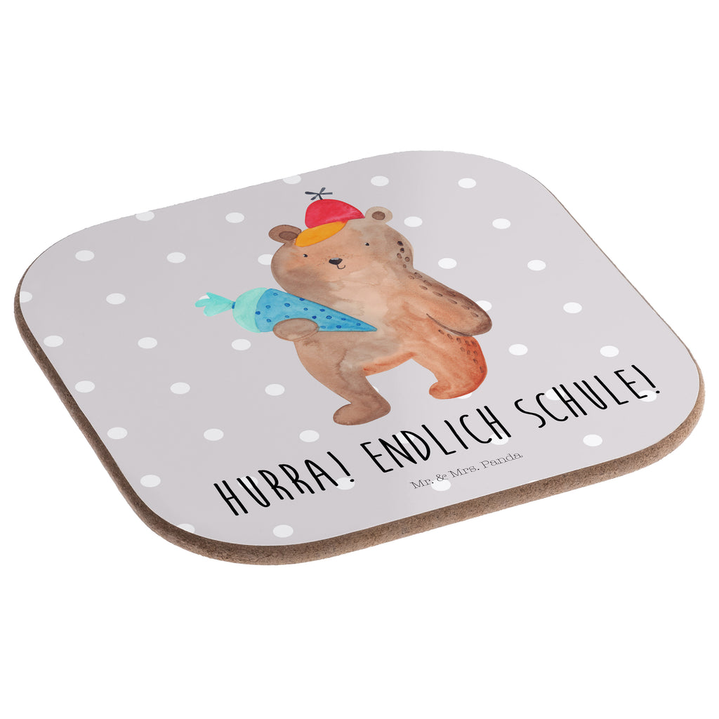 Quadratische Untersetzer Bär mit Schultüte Bierdeckel, Glasuntersetzer, Untersetzer Gläser, Getränkeuntersetzer, Bär, Teddy, Teddybär, Bär Motiv, Schultüte, Erster Schultag Geschenk, Einschulung Geschenk, Schule Geschenk, Grundschule, Schulanfang, Schulbeginn