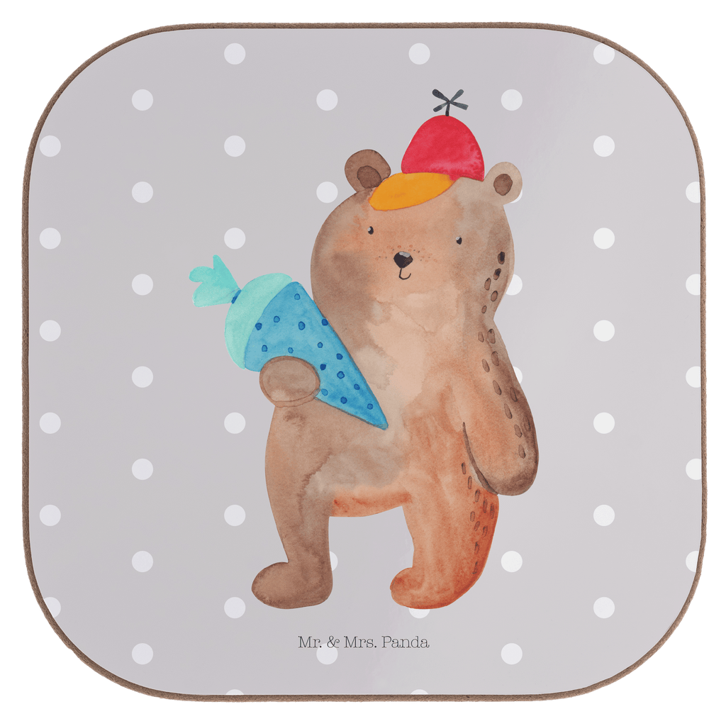 Quadratische Untersetzer Bär mit Schultüte Bierdeckel, Glasuntersetzer, Untersetzer Gläser, Getränkeuntersetzer, Bär, Teddy, Teddybär, Bär Motiv, Schultüte, Erster Schultag Geschenk, Einschulung Geschenk, Schule Geschenk, Grundschule, Schulanfang, Schulbeginn