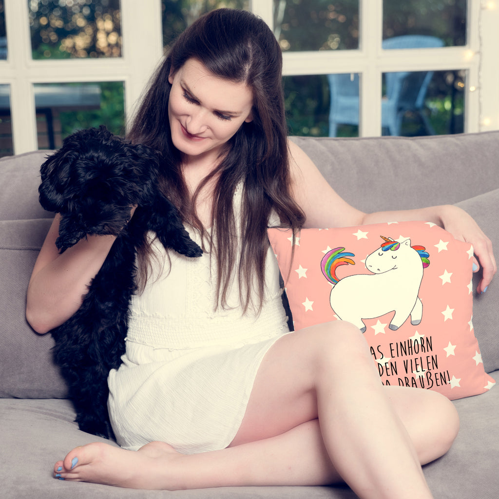 40x40 Kissen Einhorn stolzierend Kissenhülle, Kopfkissen, Sofakissen, Dekokissen, Motivkissen, Einhorn, Einhörner, Einhorn Deko, Pegasus, Unicorn, stolz, anders, bunt, Pferd, Reiter, Reiten, Freundin, Geschenk