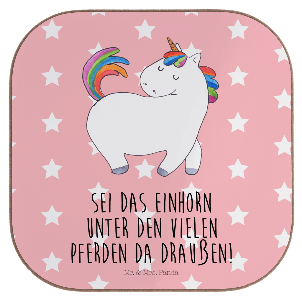 Quadratische Untersetzer Einhorn stolzierend Bierdeckel, Glasuntersetzer, Untersetzer Gläser, Getränkeuntersetzer, Einhorn, Einhörner, Einhorn Deko, Pegasus, Unicorn, stolz, anders, bunt, Pferd, Reiter, Reiten, Freundin, Geschenk