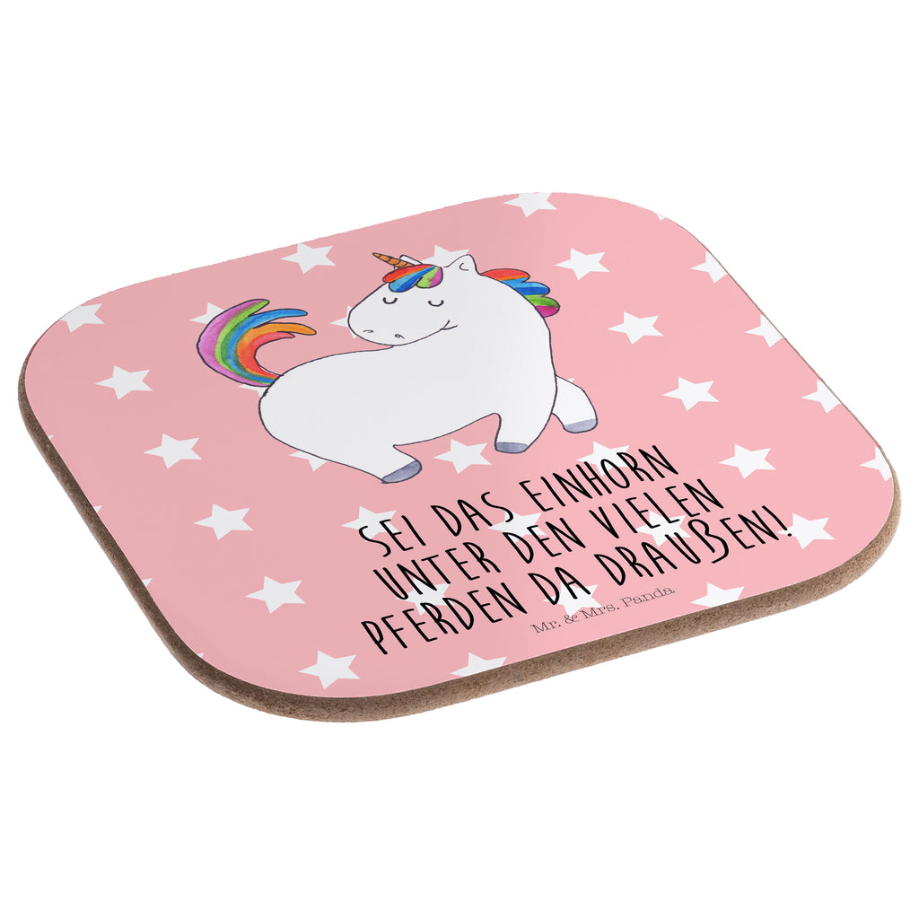 Quadratische Untersetzer Einhorn stolzierend Bierdeckel, Glasuntersetzer, Untersetzer Gläser, Getränkeuntersetzer, Einhorn, Einhörner, Einhorn Deko, Pegasus, Unicorn, stolz, anders, bunt, Pferd, Reiter, Reiten, Freundin, Geschenk
