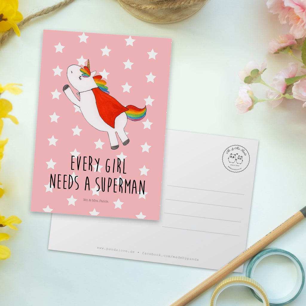Postkarte Einhorn Super Geschenkkarte, Grußkarte, Karte, Einladung, Ansichtskarte, Geburtstagskarte, Einladungskarte, Einhorn, Einhörner, Einhorn Deko, Pegasus, Unicorn, Traummann, Superheld, Held, Freundin, Geschenk, Girl, Mädchen