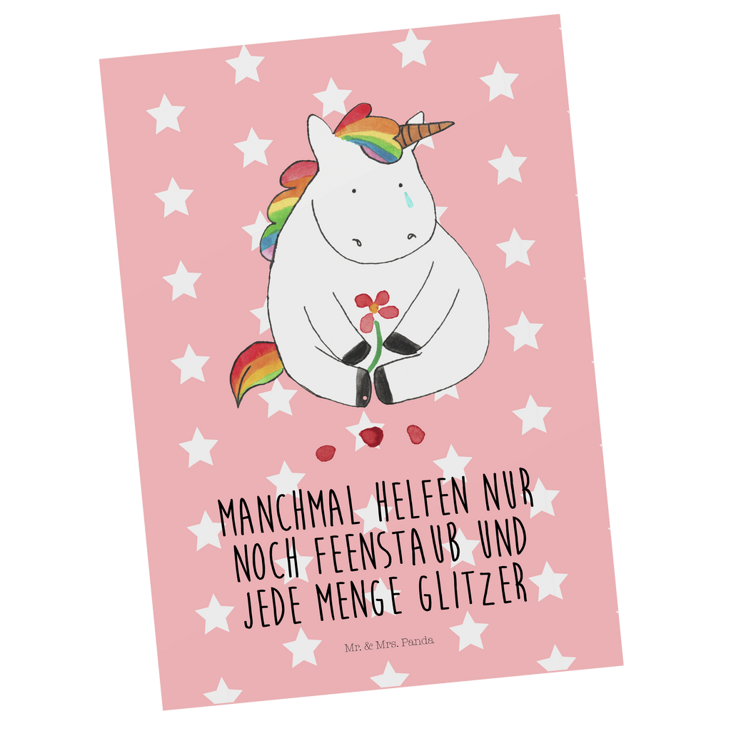 Postkarte Einhorn Traurig Geschenkkarte, Grußkarte, Karte, Einladung, Ansichtskarte, Geburtstagskarte, Einladungskarte, Einhorn, Einhörner, Einhorn Deko, Pegasus, Unicorn, Glitzer, Trösten. Freundschaft, Freunde, Liebe, Trauer, Blume