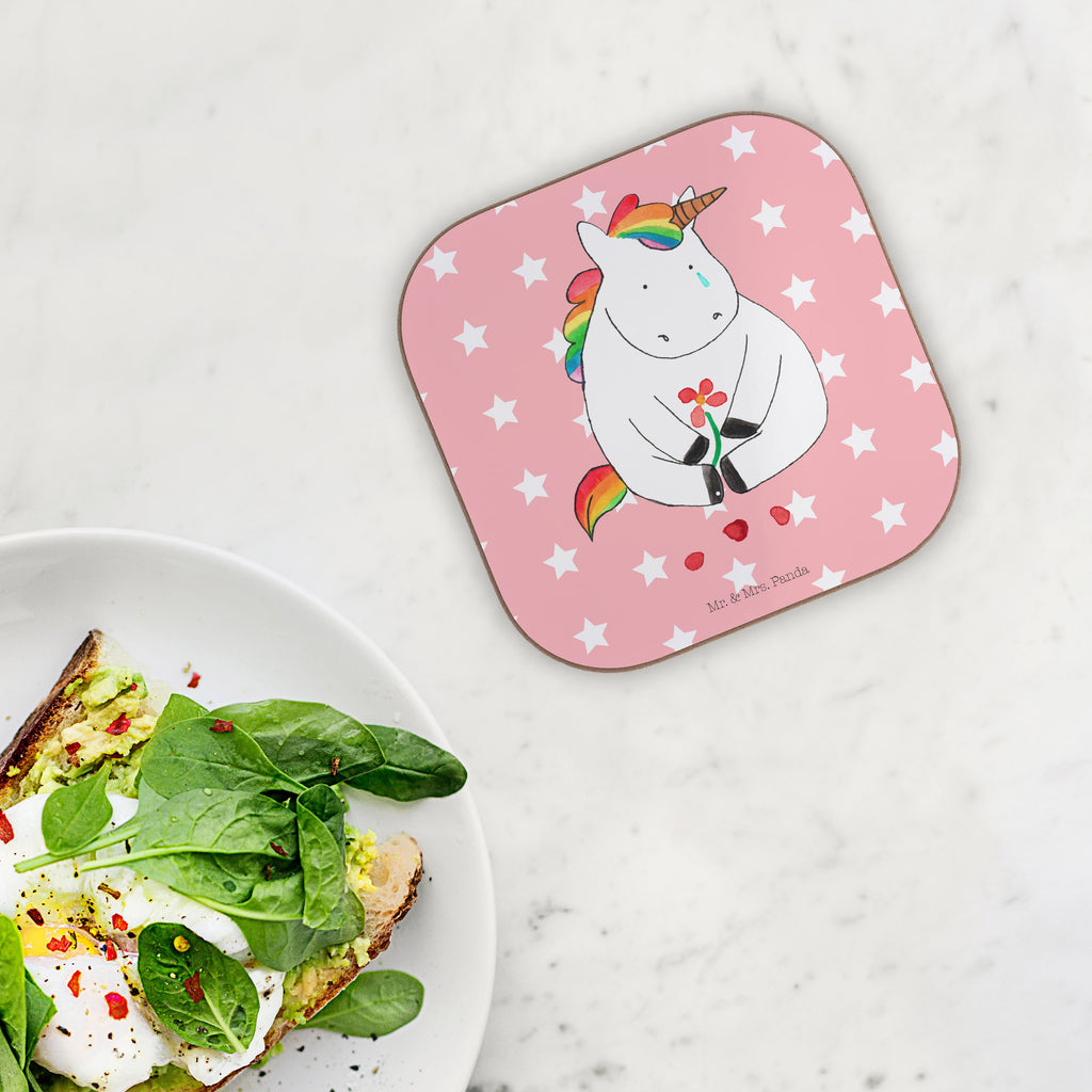 Quadratische Untersetzer Einhorn Traurig Bierdeckel, Glasuntersetzer, Untersetzer Gläser, Getränkeuntersetzer, Einhorn, Einhörner, Einhorn Deko, Pegasus, Unicorn, Glitzer, Trösten. Freundschaft, Freunde, Liebe, Trauer, Grußkarte, Blume