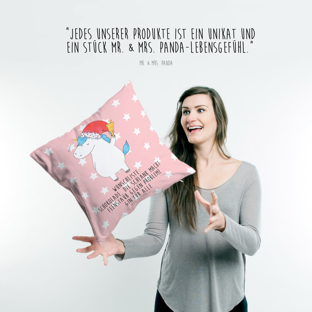 40x40 Kissen Einhorn Weihnachtsmann Kissenhülle, Kopfkissen, Sofakissen, Dekokissen, Motivkissen, Einhorn, Einhörner, Einhorn Deko, Pegasus, Unicorn, Gin, Schokolade, Schoki, Weihnachten, Weihnachtsmann, Nikolaus, Wunschzettel, Wunschliste, Feenstaub