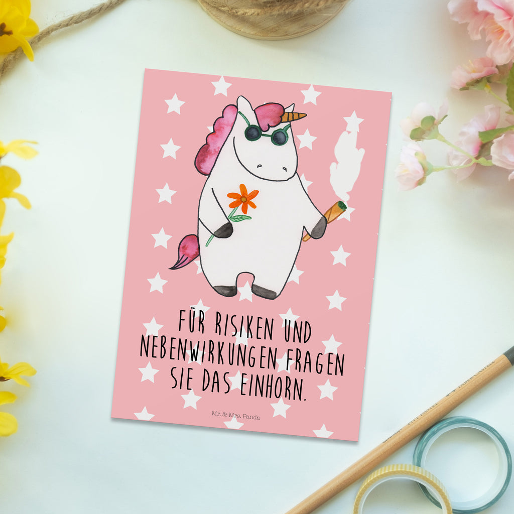 Postkarte Einhorn Woodstock Geschenkkarte, Grußkarte, Karte, Einladung, Ansichtskarte, Geburtstagskarte, Einladungskarte, Einhorn, Einhörner, Einhorn Deko, Pegasus, Unicorn, Kiffen, Joint, Zigarette, Alkohol, Party, Spaß. lustig, witzig, Woodstock