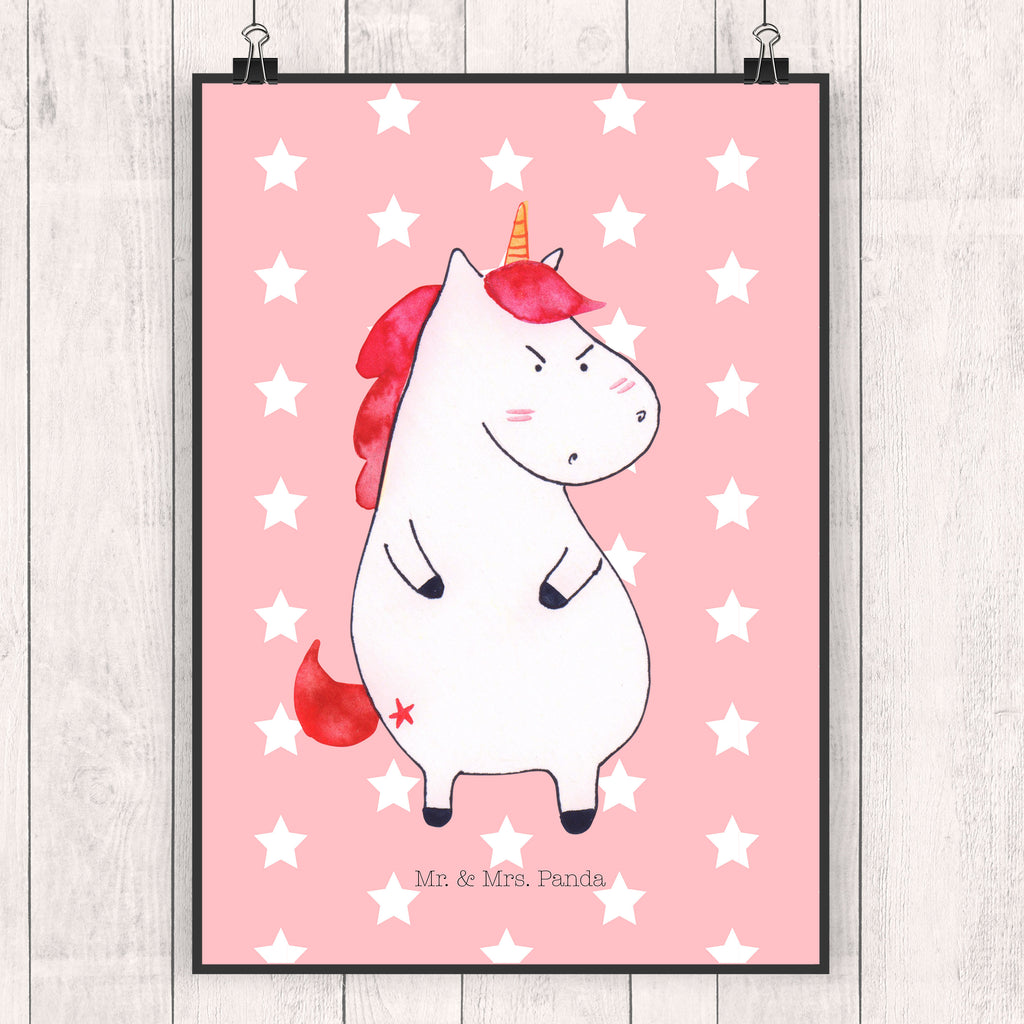 Poster Einhorn wütend Poster, Wandposter, Bild, Wanddeko, Küchenposter, Kinderposter, Wanddeko Bild, Raumdekoration, Wanddekoration, Handgemaltes Poster, Mr. & Mrs. Panda Poster, Designposter, Kunstdruck, Posterdruck, Einhorn, Einhörner, Einhorn Deko, Pegasus, Unicorn, Realität, Ansage, lustlos, nein, Büro, Arbeit, wütend, dumme Fragen, lustig, Spaß, Geschenk