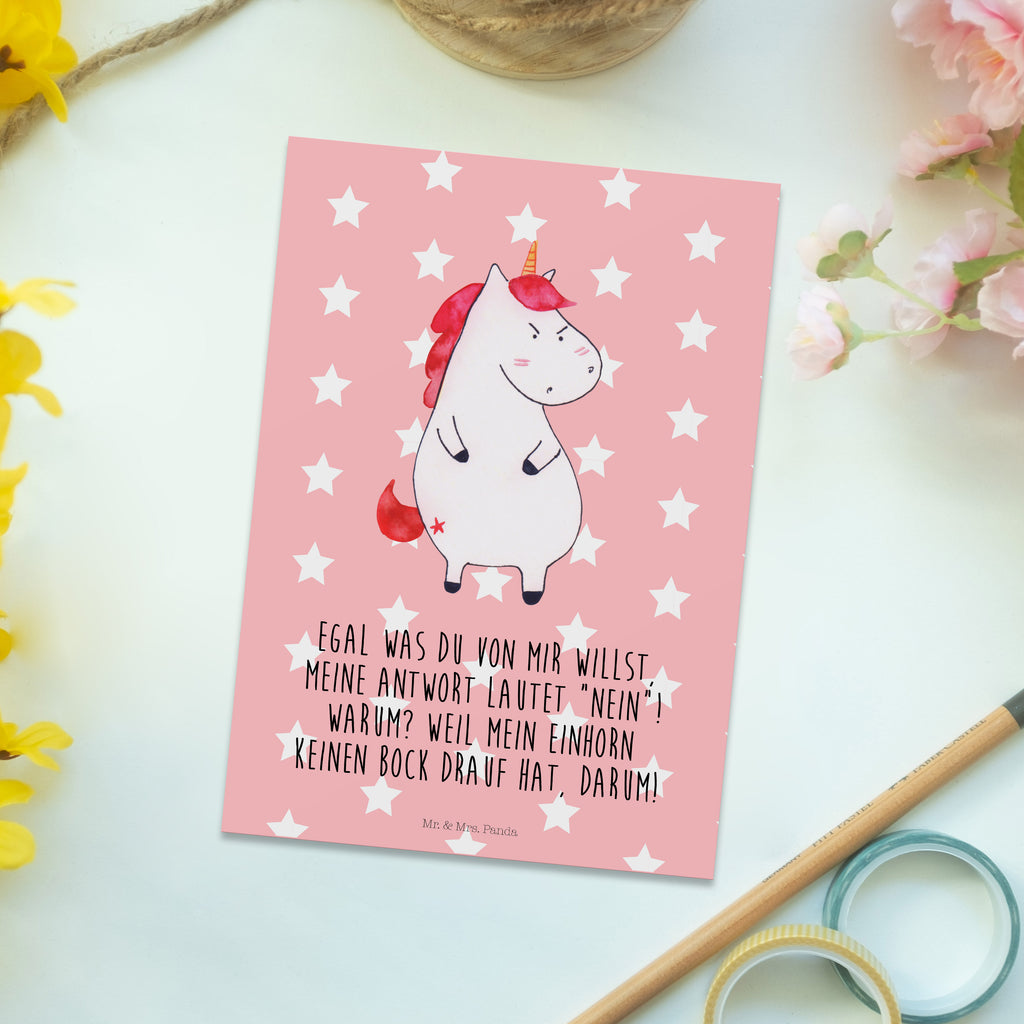 Postkarte Einhorn wütend Geschenkkarte, Grußkarte, Karte, Einladung, Ansichtskarte, Geburtstagskarte, Einladungskarte, Einhorn, Einhörner, Einhorn Deko, Pegasus, Unicorn, Realität, Ansage, lustlos, nein, Büro, Arbeit, wütend, dumme Fragen, lustig, Spaß, Geschenk