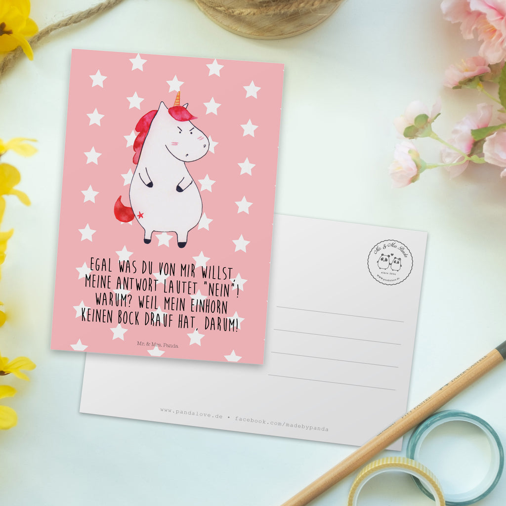 Postkarte Einhorn wütend Geschenkkarte, Grußkarte, Karte, Einladung, Ansichtskarte, Geburtstagskarte, Einladungskarte, Einhorn, Einhörner, Einhorn Deko, Pegasus, Unicorn, Realität, Ansage, lustlos, nein, Büro, Arbeit, wütend, dumme Fragen, lustig, Spaß, Geschenk