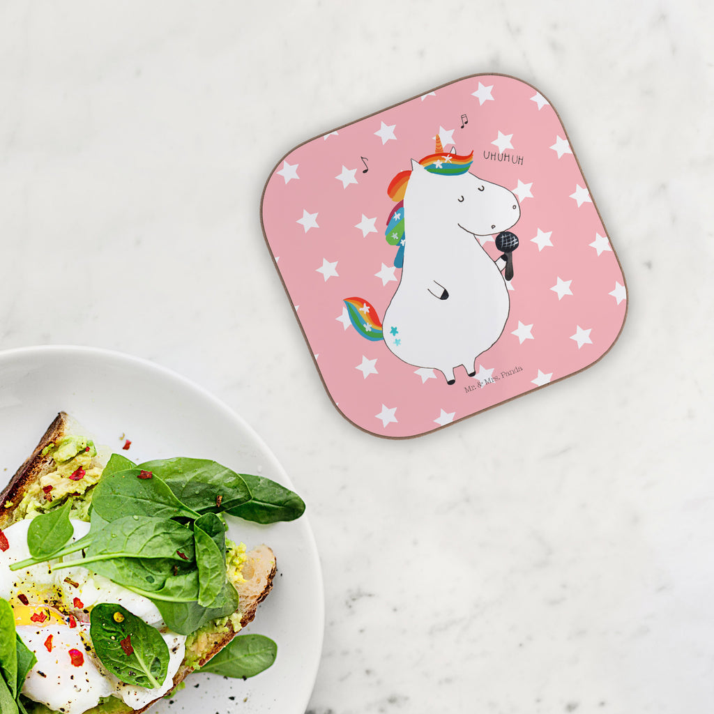 Quadratische Untersetzer Einhorn Sänger Bierdeckel, Glasuntersetzer, Untersetzer Gläser, Getränkeuntersetzer, Einhorn, Einhörner, Einhorn Deko, Pegasus, Unicorn, Glitzer, Konfetti, Party, Geburtstag, Feier, Fest, Disco, Sängerin, Sänger, Freundin