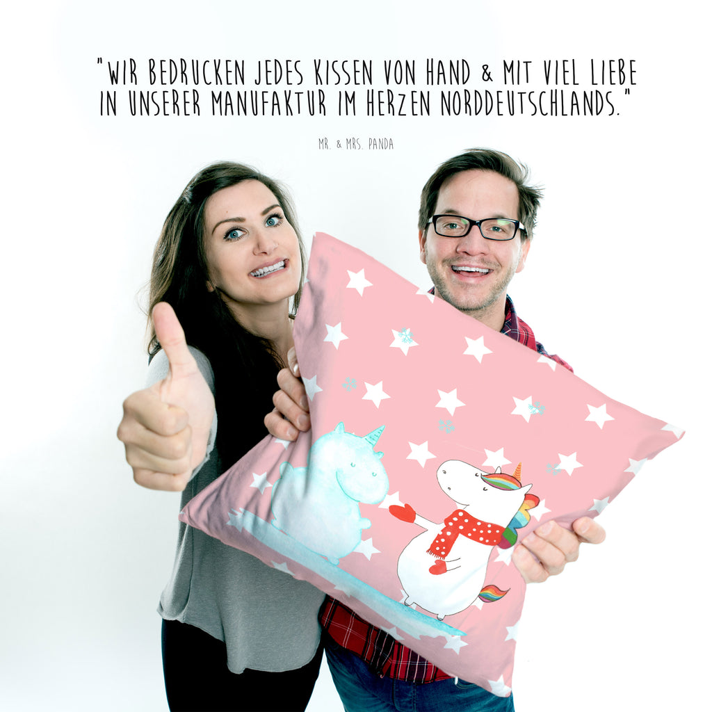 40x40 Kissen Einhorn Schneemann Kissenhülle, Kopfkissen, Sofakissen, Dekokissen, Motivkissen, Einhorn, Einhörner, Einhorn Deko, Pegasus, Unicorn, Schneemann, Winter, Schnee, Kuchen, Weihnachten, kalt, Mütze, Handschuhe, X-Mas